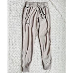 Under Armour UA Mens Fleece Loose Coldgear Sand Tan Beige Joggers Pants Sz Small